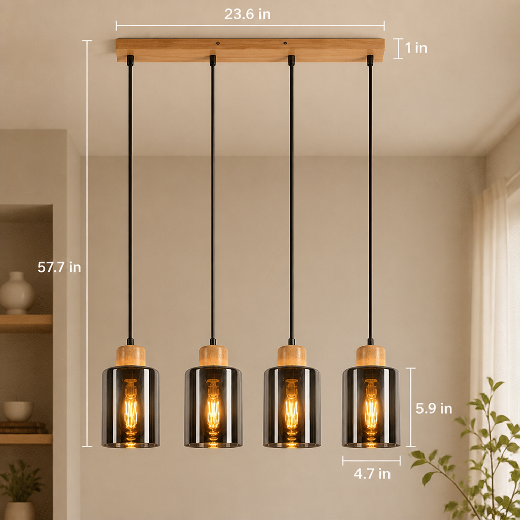 Vintage Wood & Smoked Glass Pendant Light