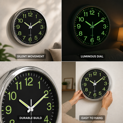 Wall Clock Silent Sweep & Luminous Dial 30 Cm