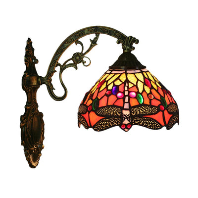 Wall Light Faceted Dragonfly Glass Shade Bronze Finish