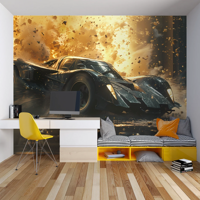 Wall Mural 3D Vintage Turquoise Car Self-Adhesive & Non-Woven
