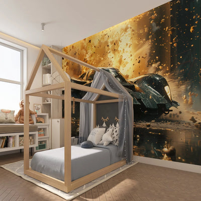 Wall Mural 3D Vintage Turquoise Car Self-Adhesive & Non-Woven