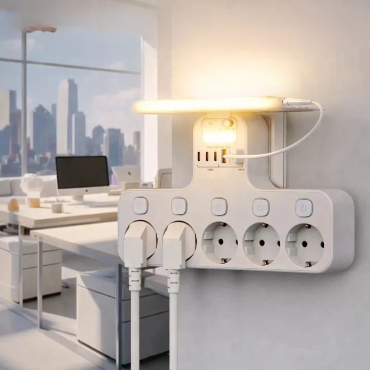 Wall Power Strip Individual Switches USB Charging Night Light