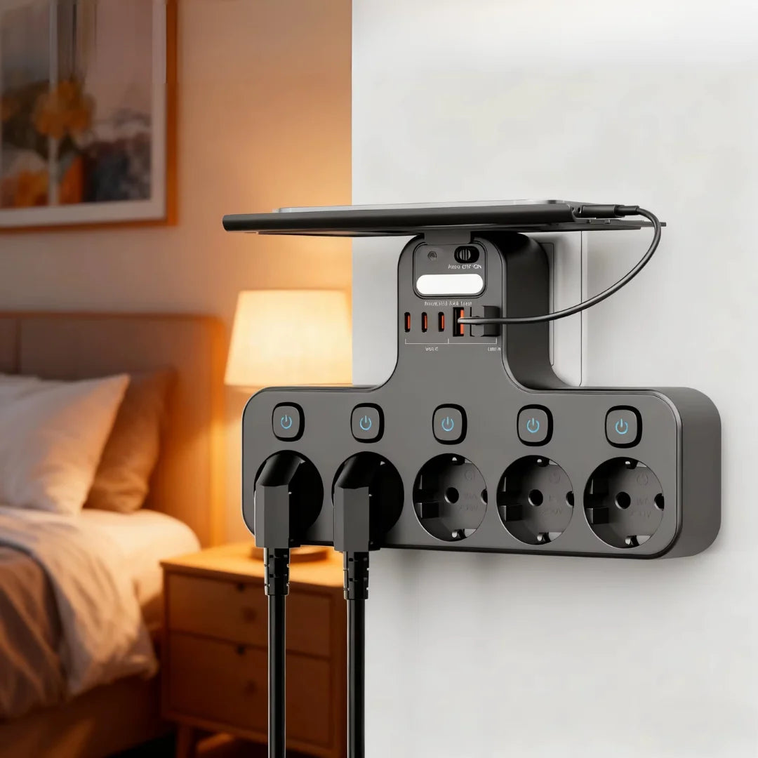 Wall Power Strip Individual Switches USB Charging Night Light