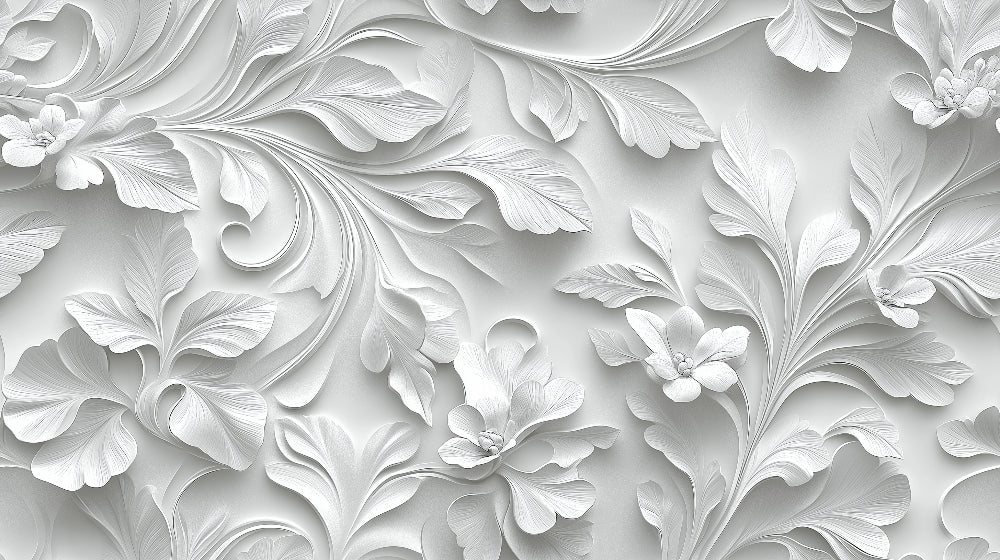 Wallpaper 3D Embossed Floral White Paste-The-Wall & Self-Adhesive