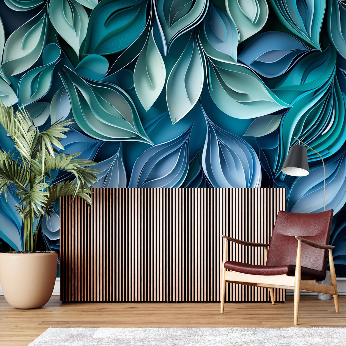 Wallpaper 3D Embossed Leaf Peel & Stick Non-Woven