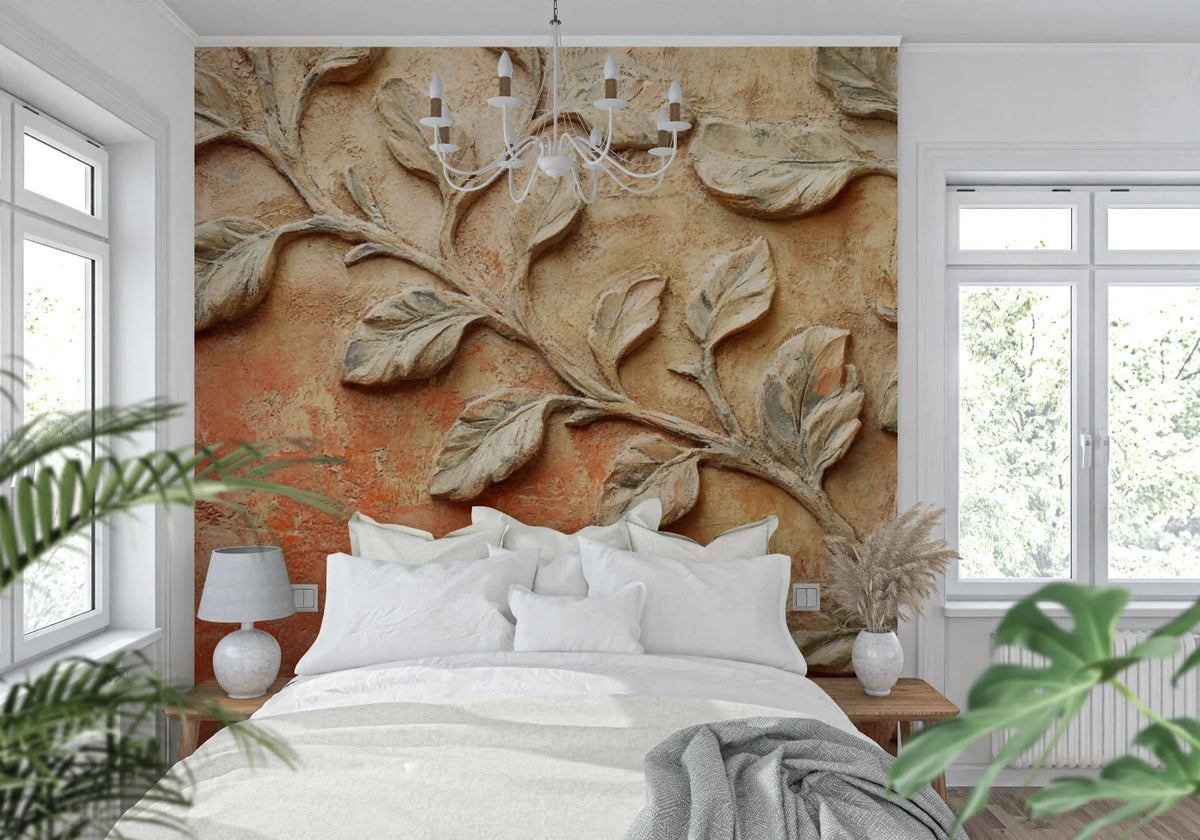 Wallpaper 3D Embossed Leaf Terracotta Self-Adhesive