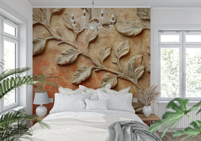 Wallpaper 3D Embossed Leaf Terracotta Self-Adhesive