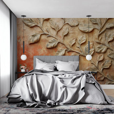Wallpaper 3D Embossed Leaf Terracotta Self-Adhesive