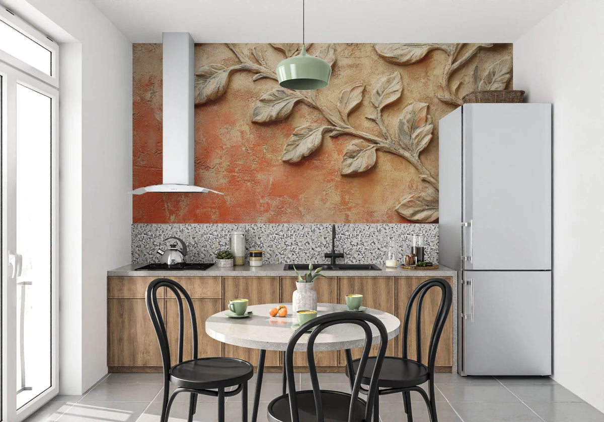 Wallpaper 3D Embossed Leaf Terracotta Self-Adhesive