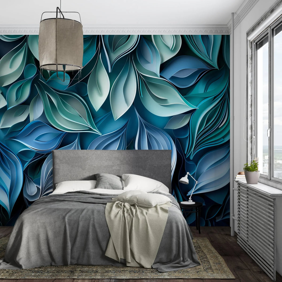 Wallpaper 3D Embossed Leaves Peel And Stick & Non-Woven