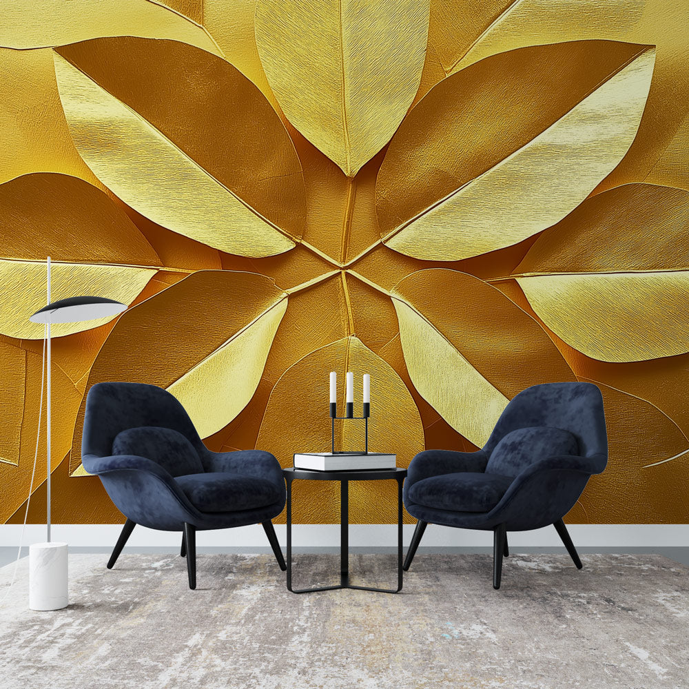 Wallpaper 3D Embossed Metallic Gold Sunburst