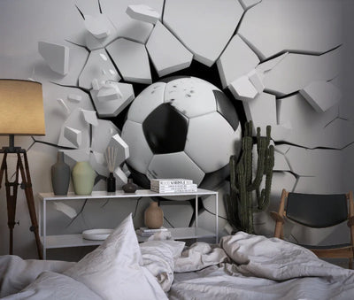 Wallpaper 3D Soccer Broken Wall Peel & Stick