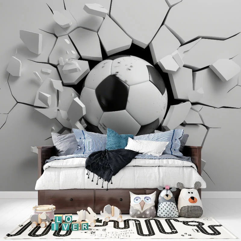 Wallpaper 3D Soccer Broken Wall Peel & Stick