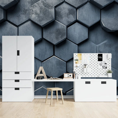 Wallpaper Non-Woven 3D Honeycomb Metallic Gray Peel & Stick