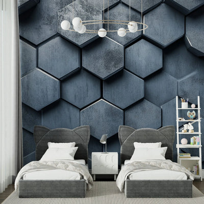Wallpaper Non-Woven 3D Honeycomb Metallic Gray Peel & Stick