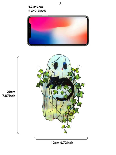 Window Suncatcher Acrylic Light-Transmitting Ghost, Cat & Leaf Motifs