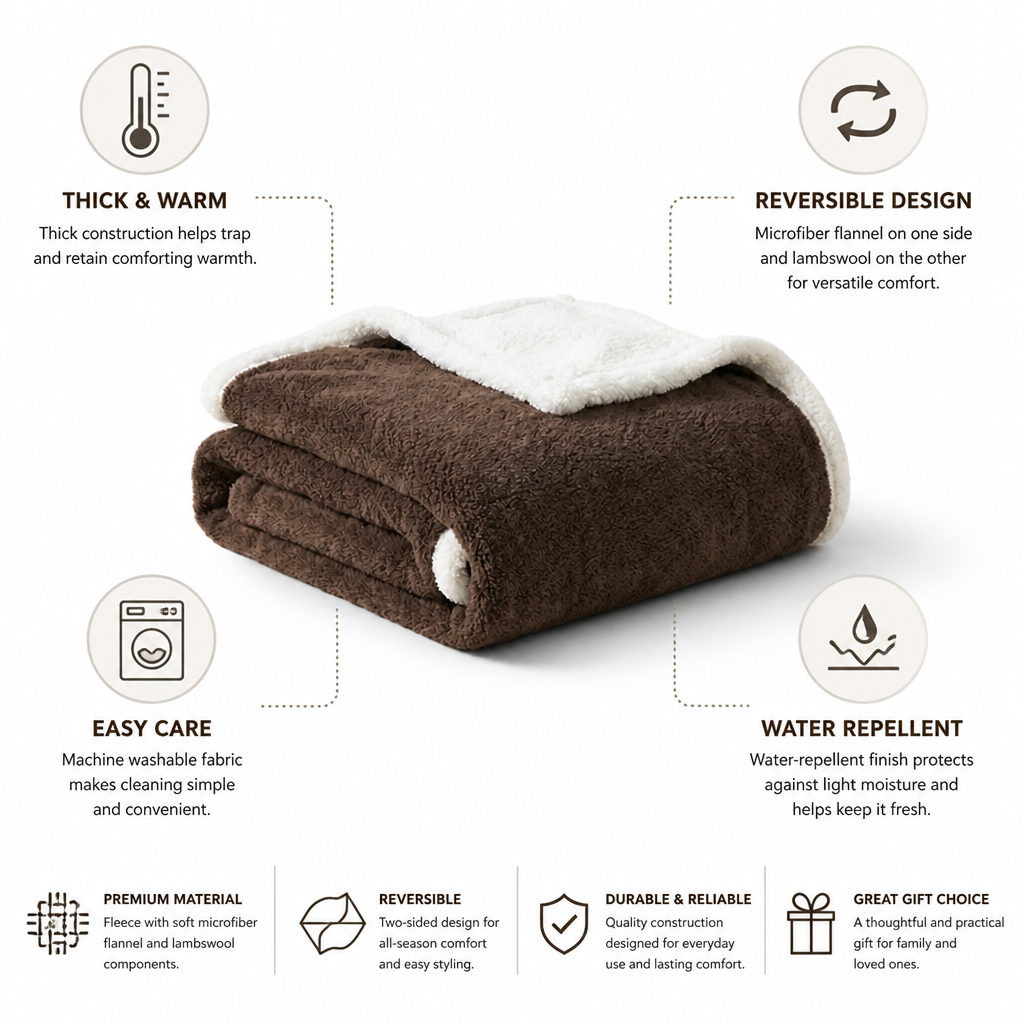 Winter Blanket Reversible Microfiber Flannel & Lambswool Water Repellent