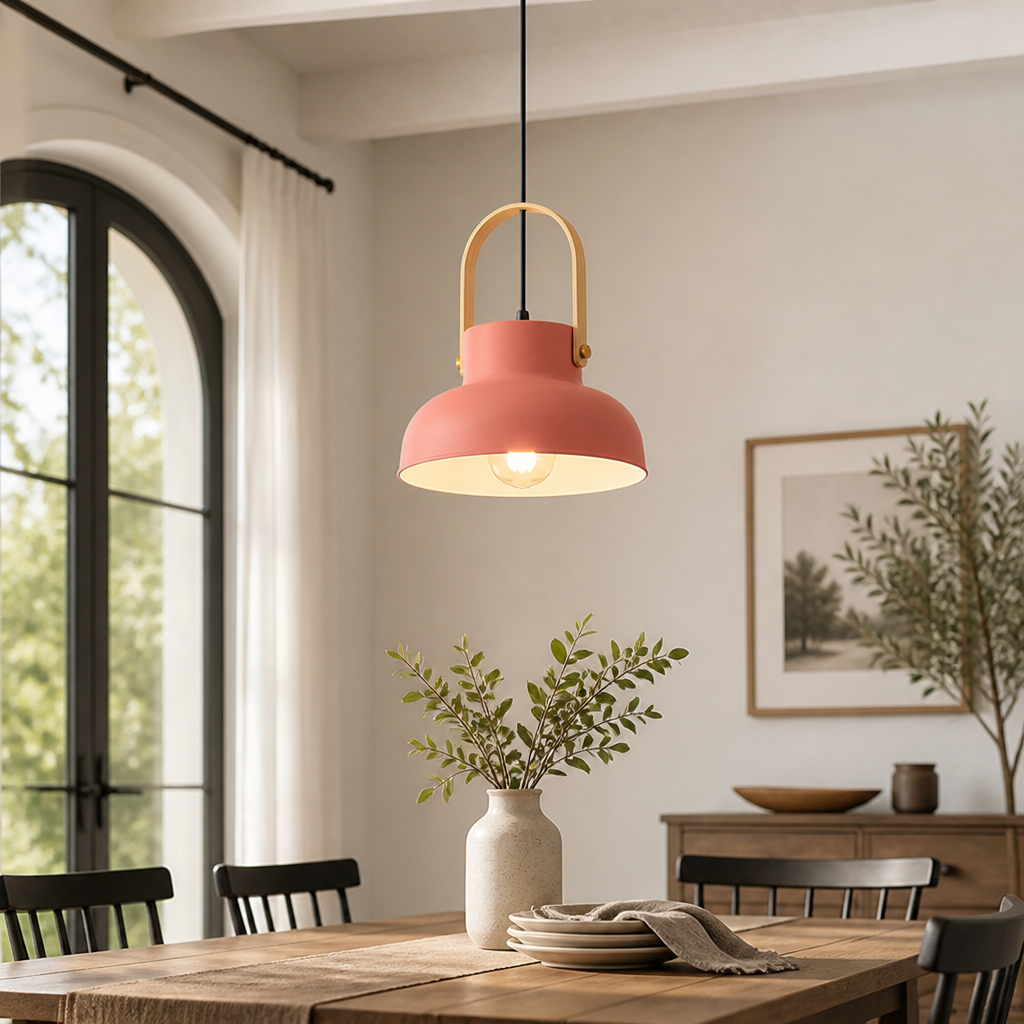 Wood-Grain Macaron Shade Pendant Light