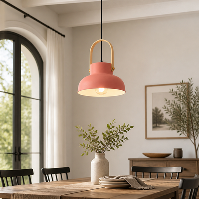 Wood-Grain Macaron Shade Pendant Light