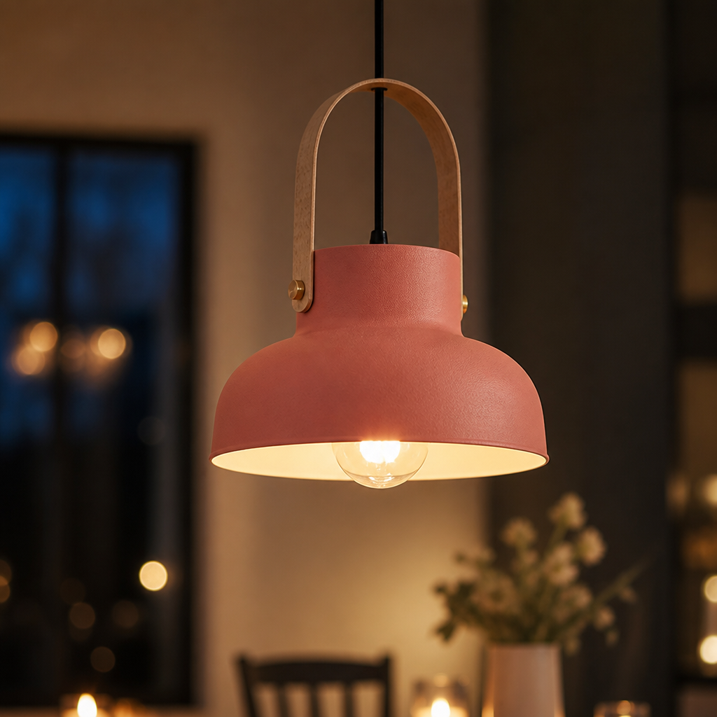 Wood-Grain Macaron Shade Pendant Light