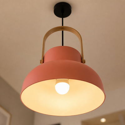 Wood-Grain Macaron Shade Pendant Light