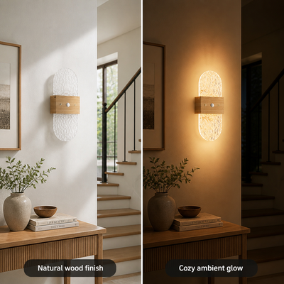 Wood LED Motion Sensor Wall Sconce