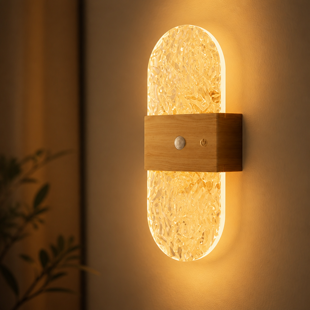 Wood LED Motion Sensor Wall Sconce