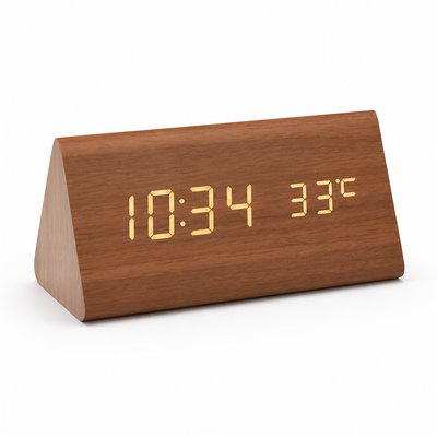 Wooden LED Clock Voice-Activated Adjustable Brightness