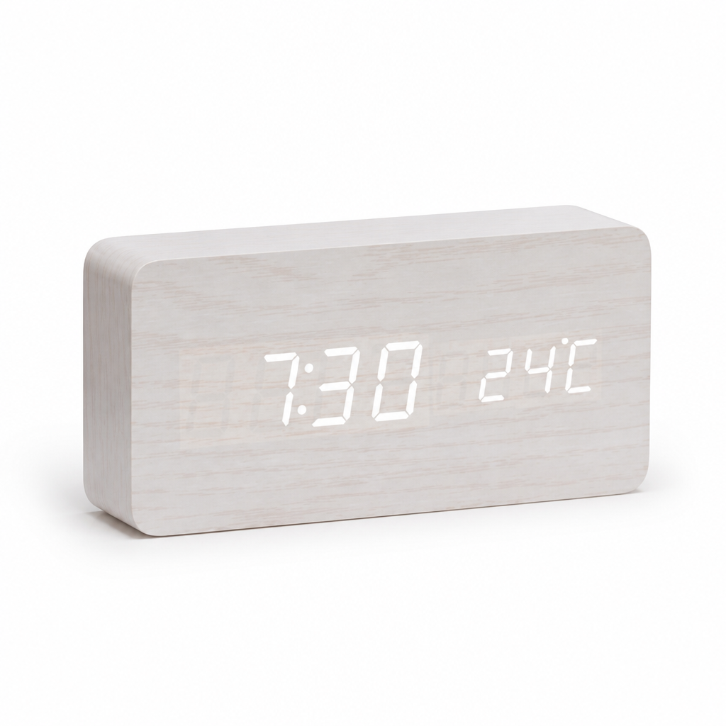 Wooden LED Clock Voice-Activated Adjustable Brightness