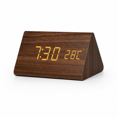 Wooden LED Clock Voice-Activated Adjustable Brightness