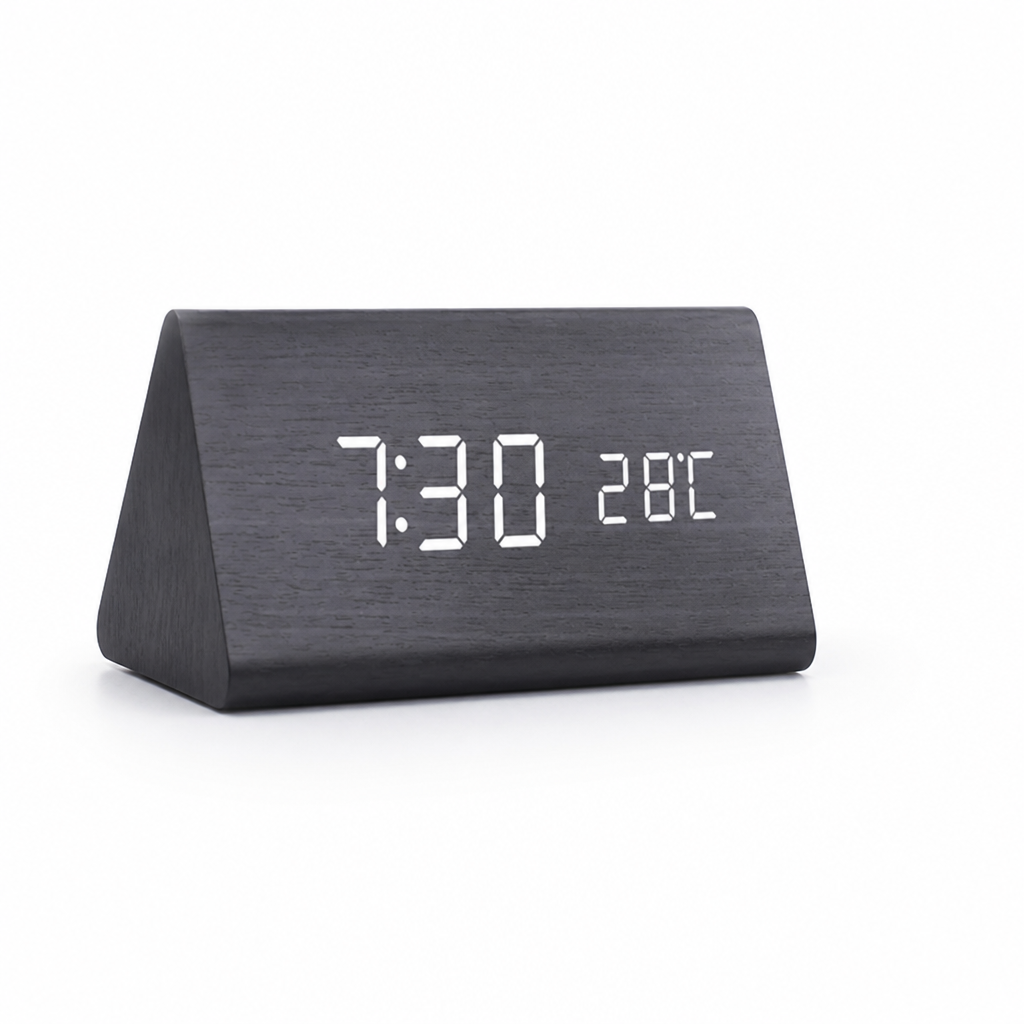 Wooden LED Clock Voice-Activated Adjustable Brightness