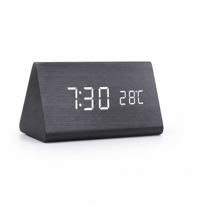 Wooden LED Clock Voice-Activated Adjustable Brightness