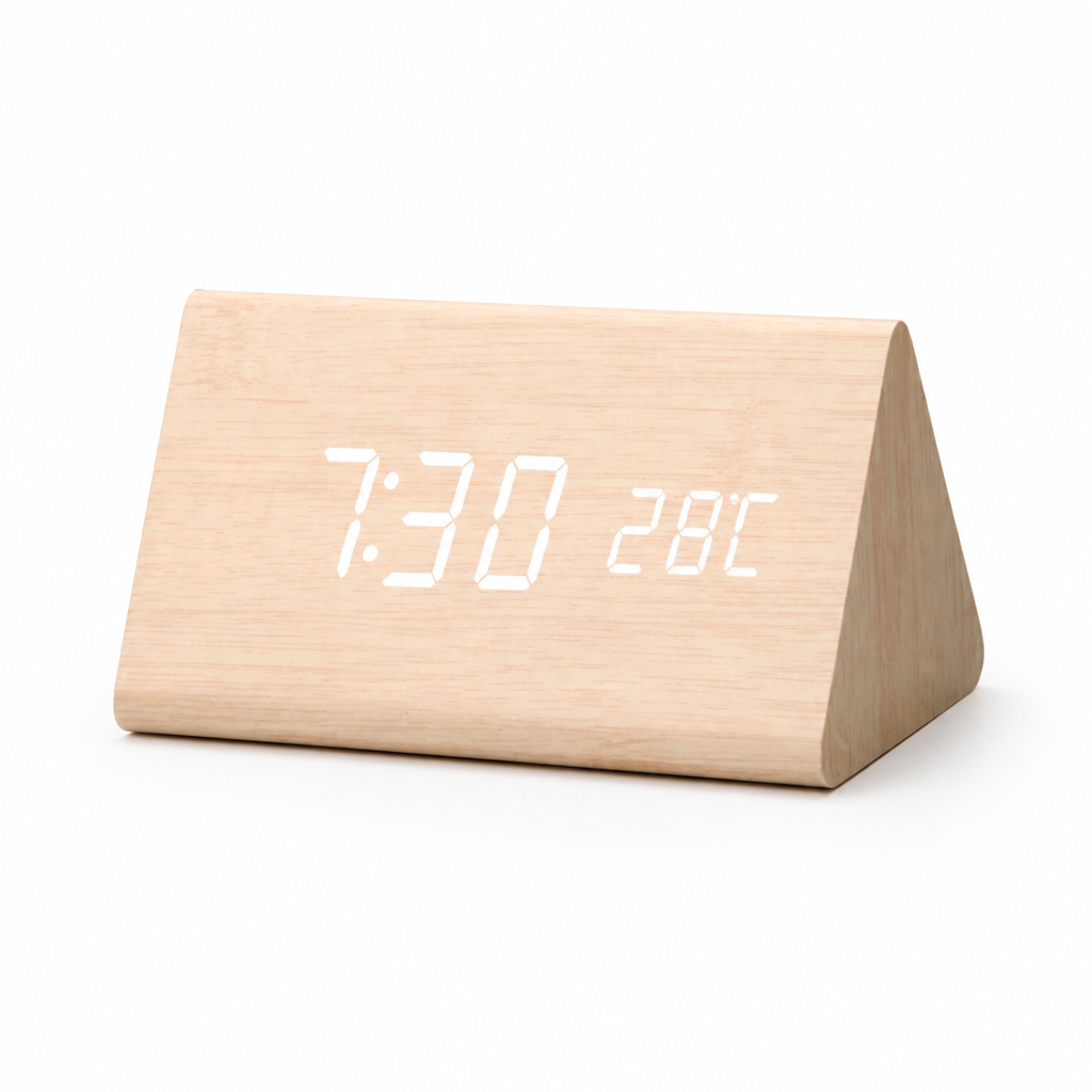 Wooden LED Clock Voice-Activated Adjustable Brightness