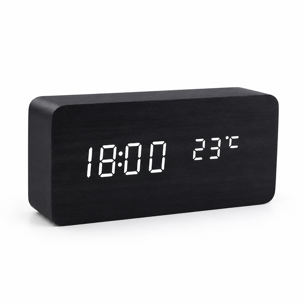 Wooden LED Clock Voice-Activated Adjustable Brightness